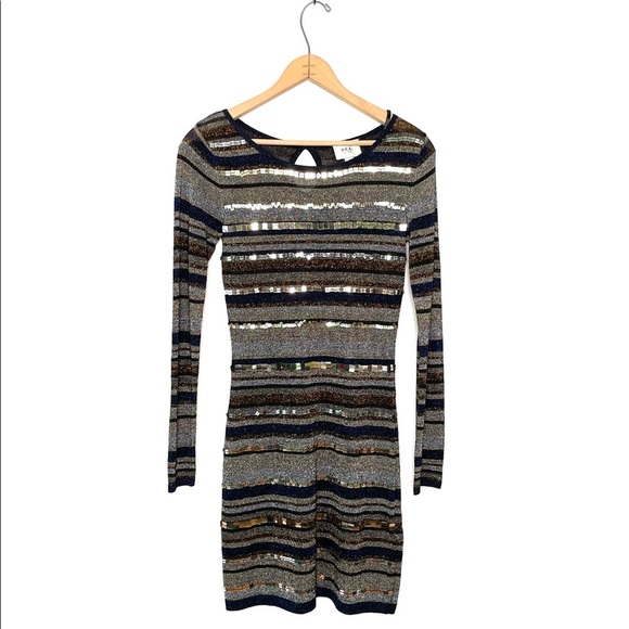 ECI New YorkStriped Sequins Metallic Bodycon Sweater Dress